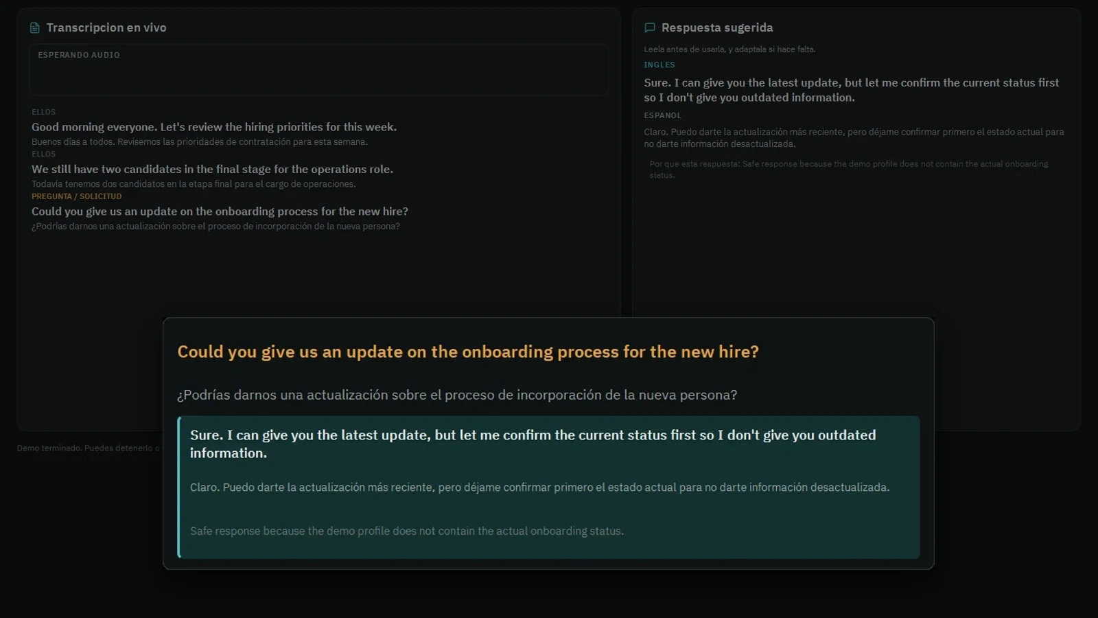 Subtitle overlay floating over the Copiloto main window